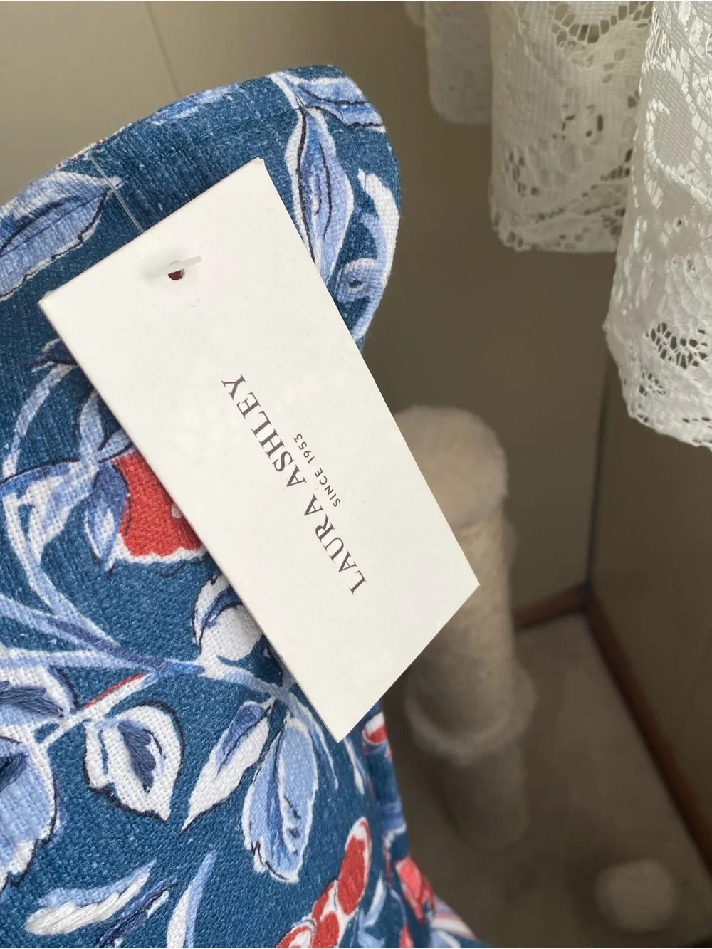 Laura Ashley Blue Floral Pillows with Red Accents